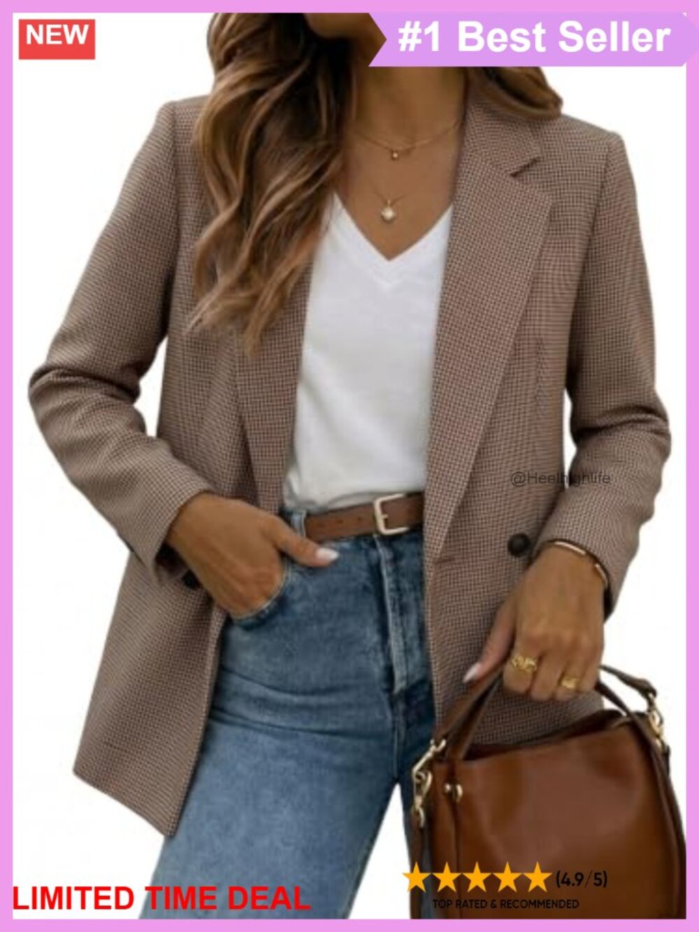 Tweed Plaid Blazer Herringbone Boyfriend Fit Business Casual